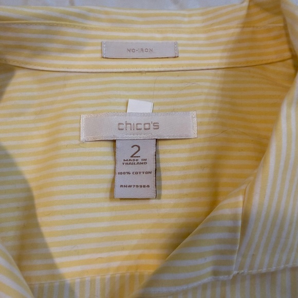 Chico's Striped Butter Yellow Button Down Shirt Sz 2 - Picture 11 of 11
